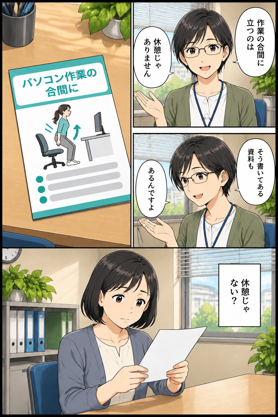 第1話マンガシーン：作業の合間に立つのは休憩じゃありません